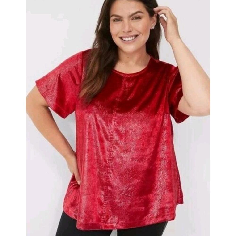 NWOT Lane Bryant Red Velvet Shimmer Short Sleeve Swing Top